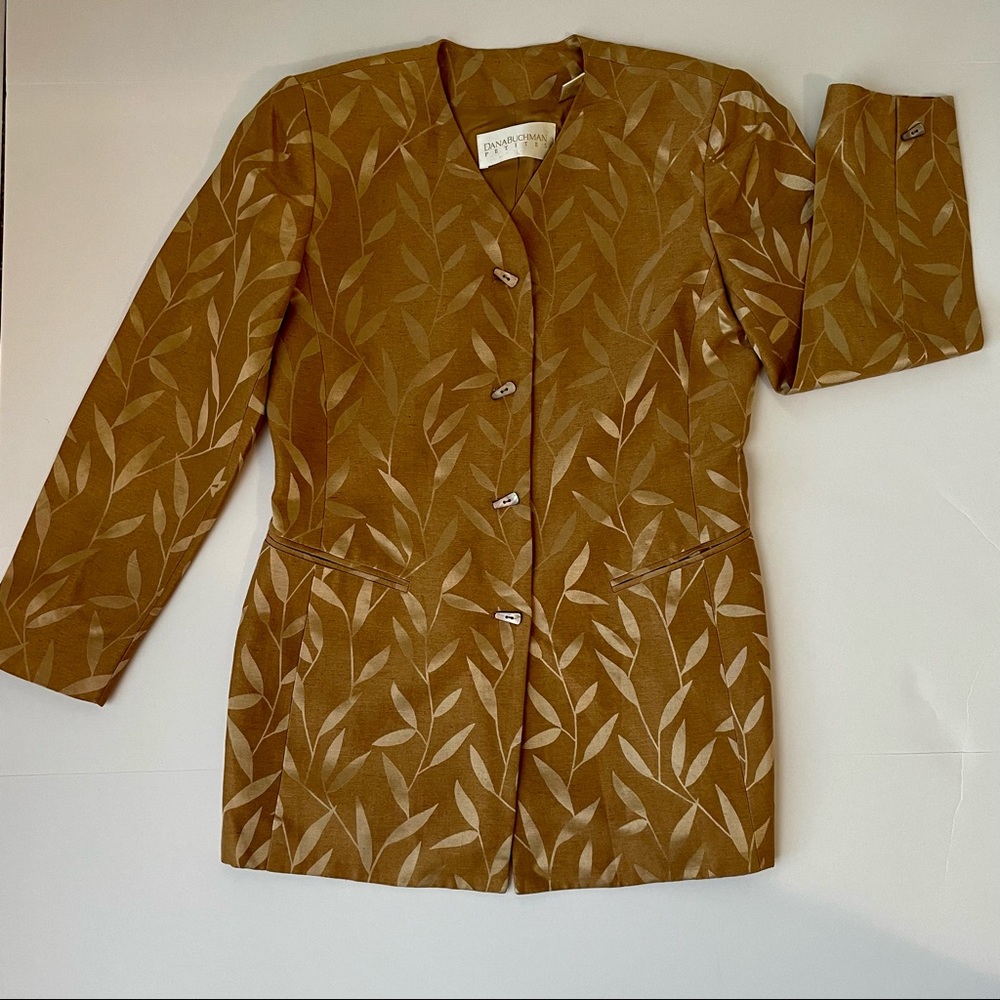 Tan blouse with Gold Leaf Trim